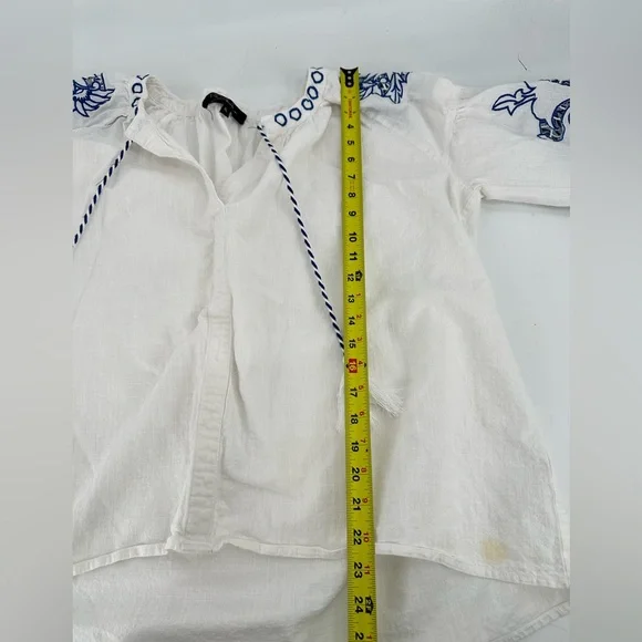 Anthropologie RD + Koko White Linen Blend Boho Blouse Embroidered Peasant Top - Picture 7 of 8